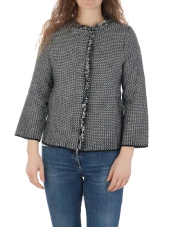 Base | Cardigan Donna in Cotone con Frange><noscript><img width=