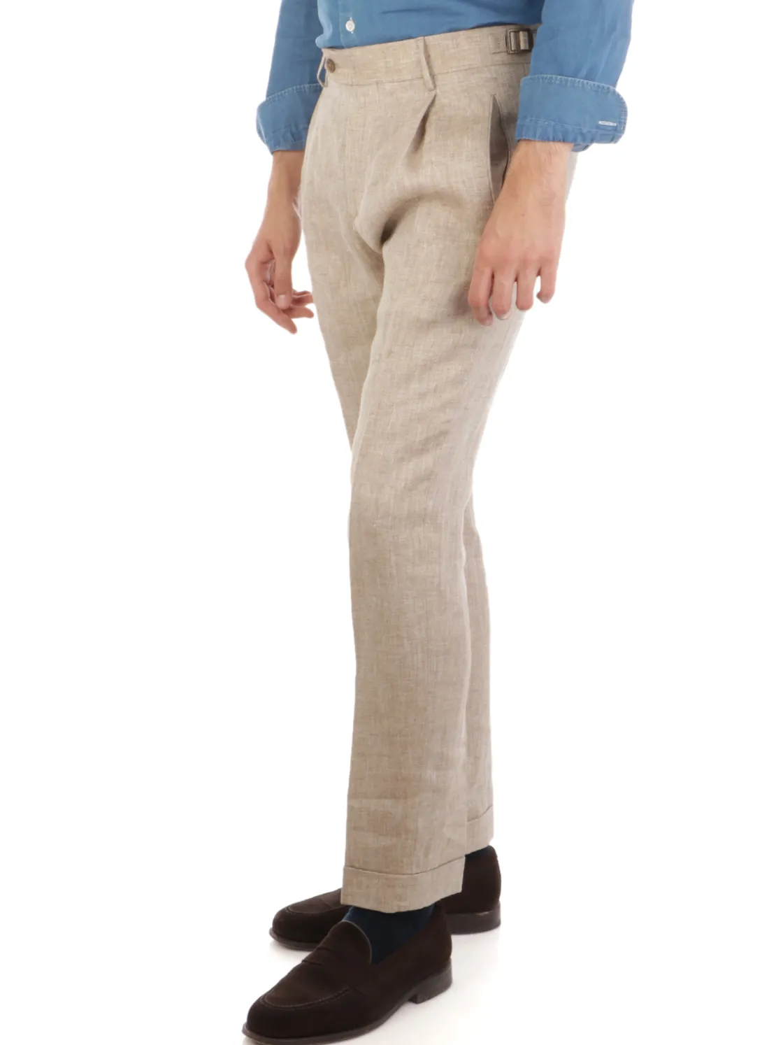 Berwich | Pantalone Uomo Retrolong in Lino>Uomo Pantaloni