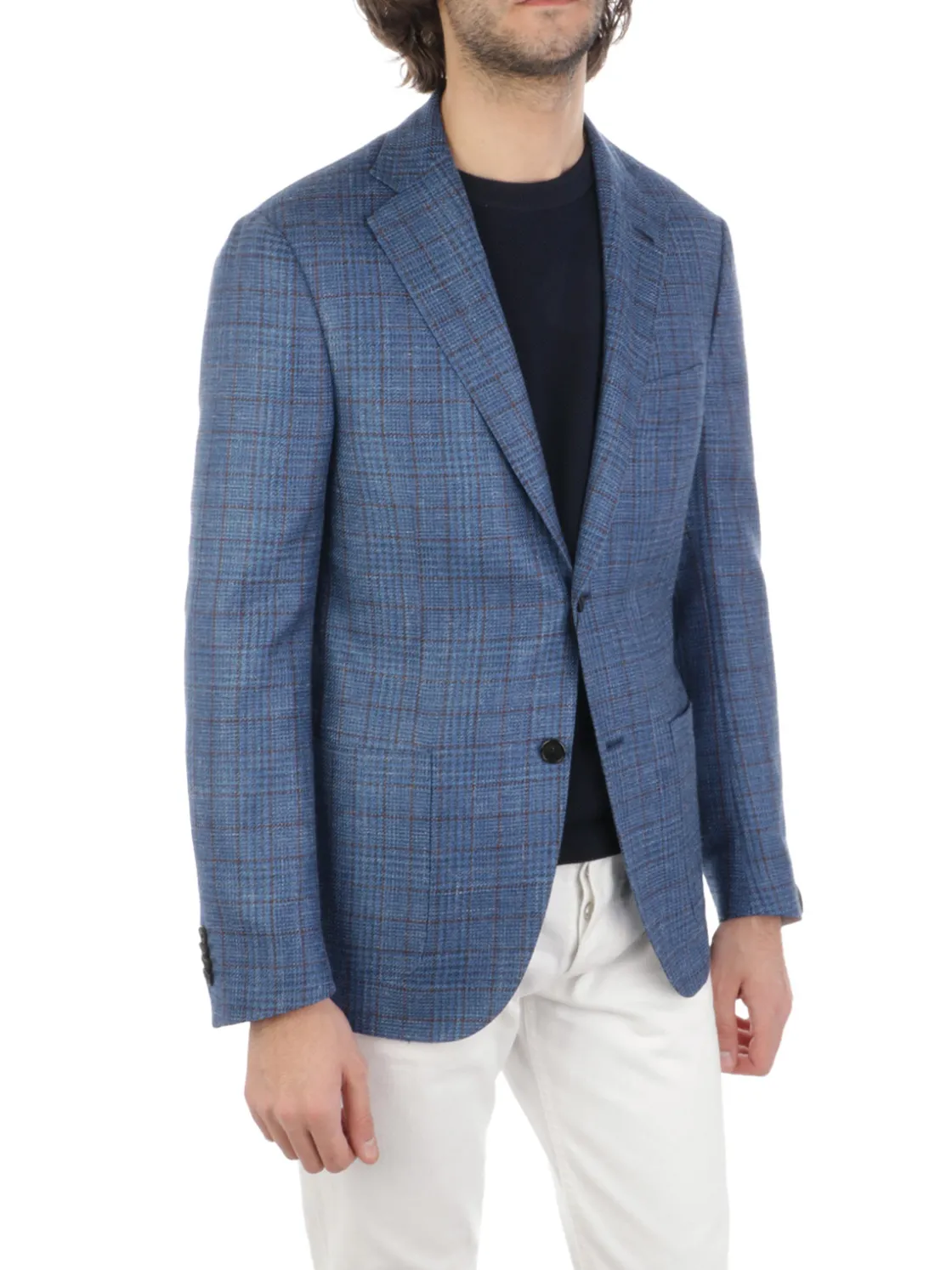 Corneliani | Giacca Uomo In Lana e Seta a Quadri>Uomo Blazer E Giacche