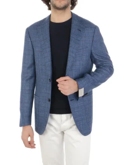 Corneliani | Giacca Uomo In Lana e Seta a Quadri><noscript><img width=