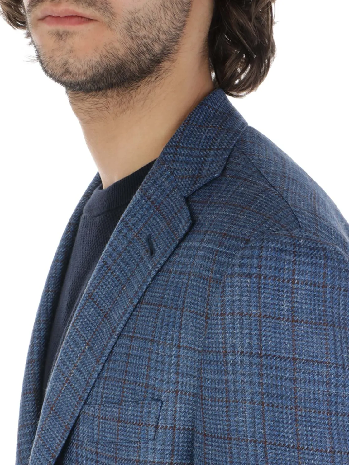 Corneliani | Giacca Uomo In Lana e Seta a Quadri>Uomo Blazer E Giacche
