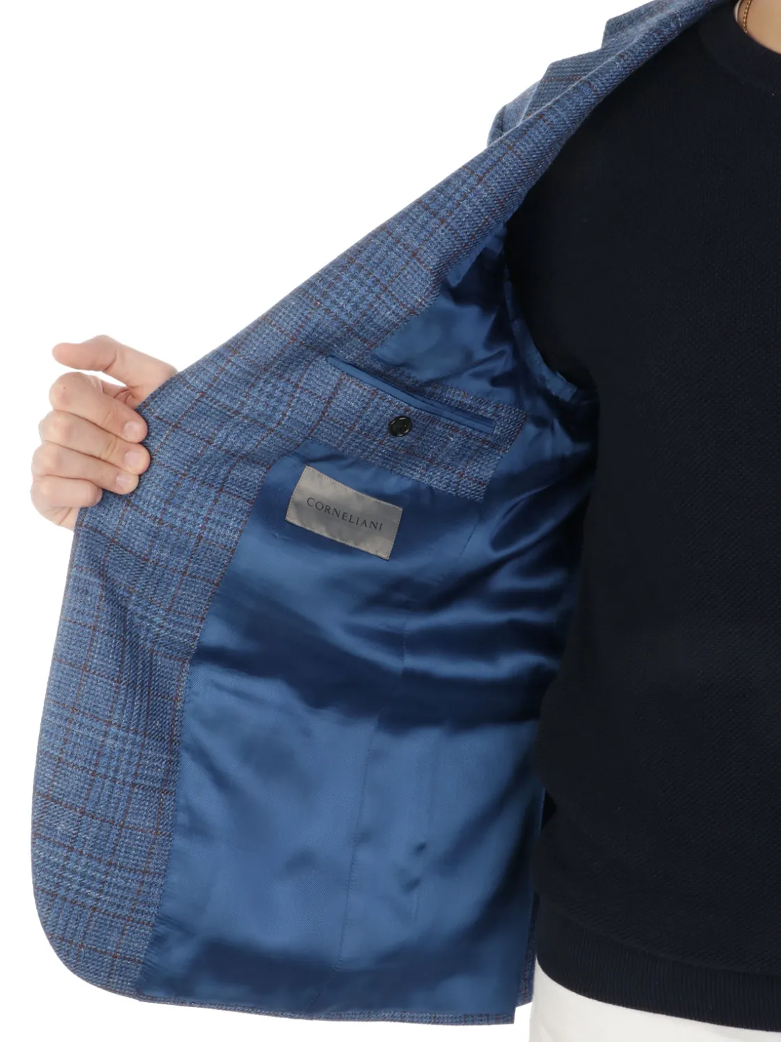 Corneliani | Giacca Uomo In Lana e Seta a Quadri>Uomo Blazer E Giacche
