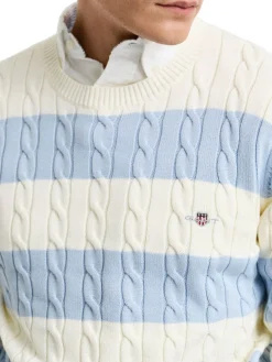 Gant | Striped Cotton Cable C-Neck>Uomo Maglie