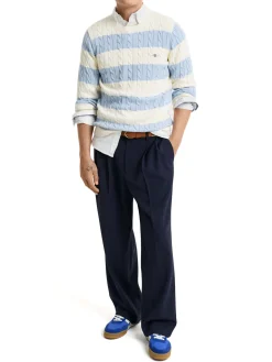 Gant | Striped Cotton Cable C-Neck><noscript><img width=