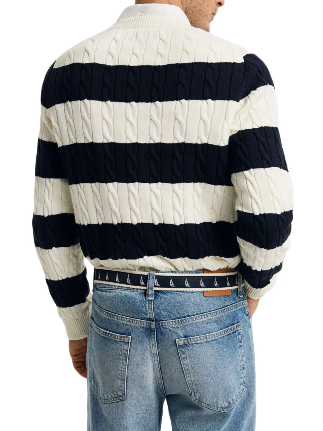 Gant | Striped Cotton Cable C-Neck>Uomo Maglie